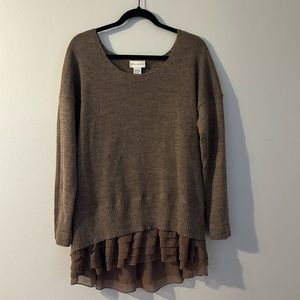 Soft Surroundings Provence Brown Sweater Ruffle Hem Womens Wool Blend Tunic